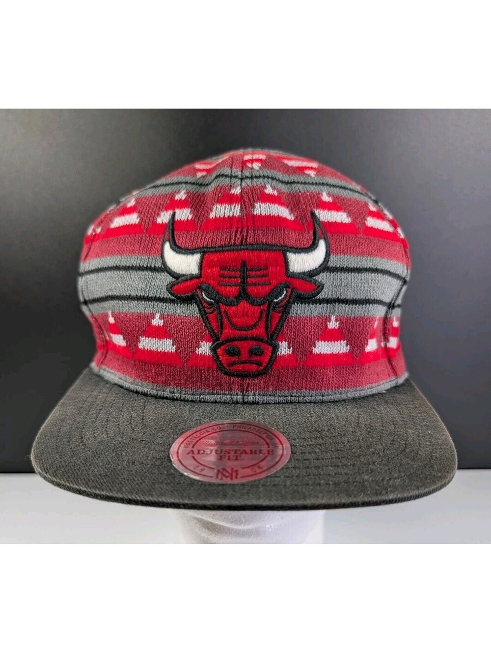 Mitchell Ness Mens OS Red Gray Chicago Bulls NBA Snapback Hat Pattern Flat Bills